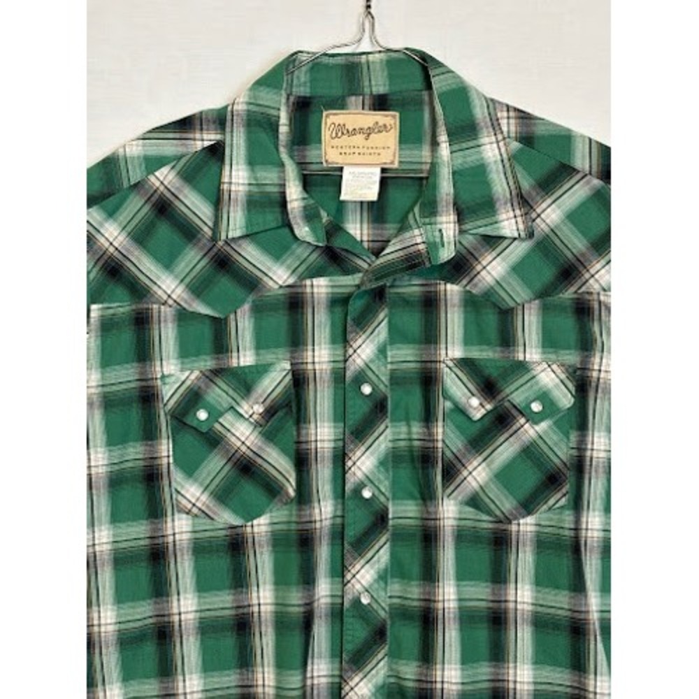 Wrangler Men XXL Green Plaid Western Snap Short Sleeve Shirt WM947GN